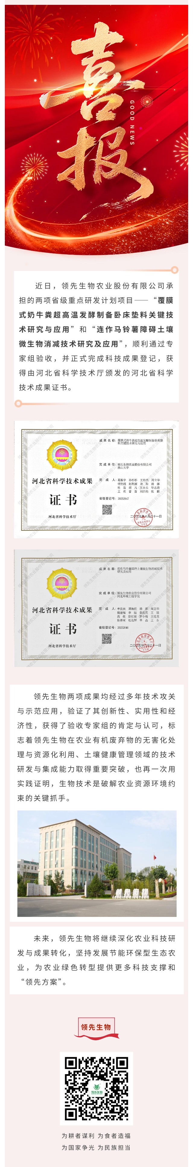 【喜訊】領(lǐng)先生物斬獲兩項省級科技成果！